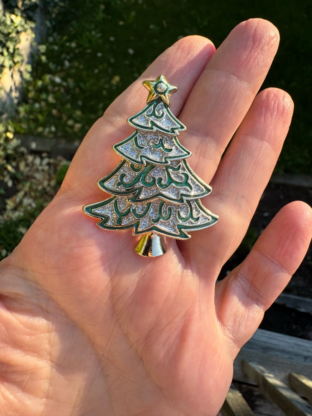 Gold and Green Christmas Tree Brooch - Women's Holiday Jewelry